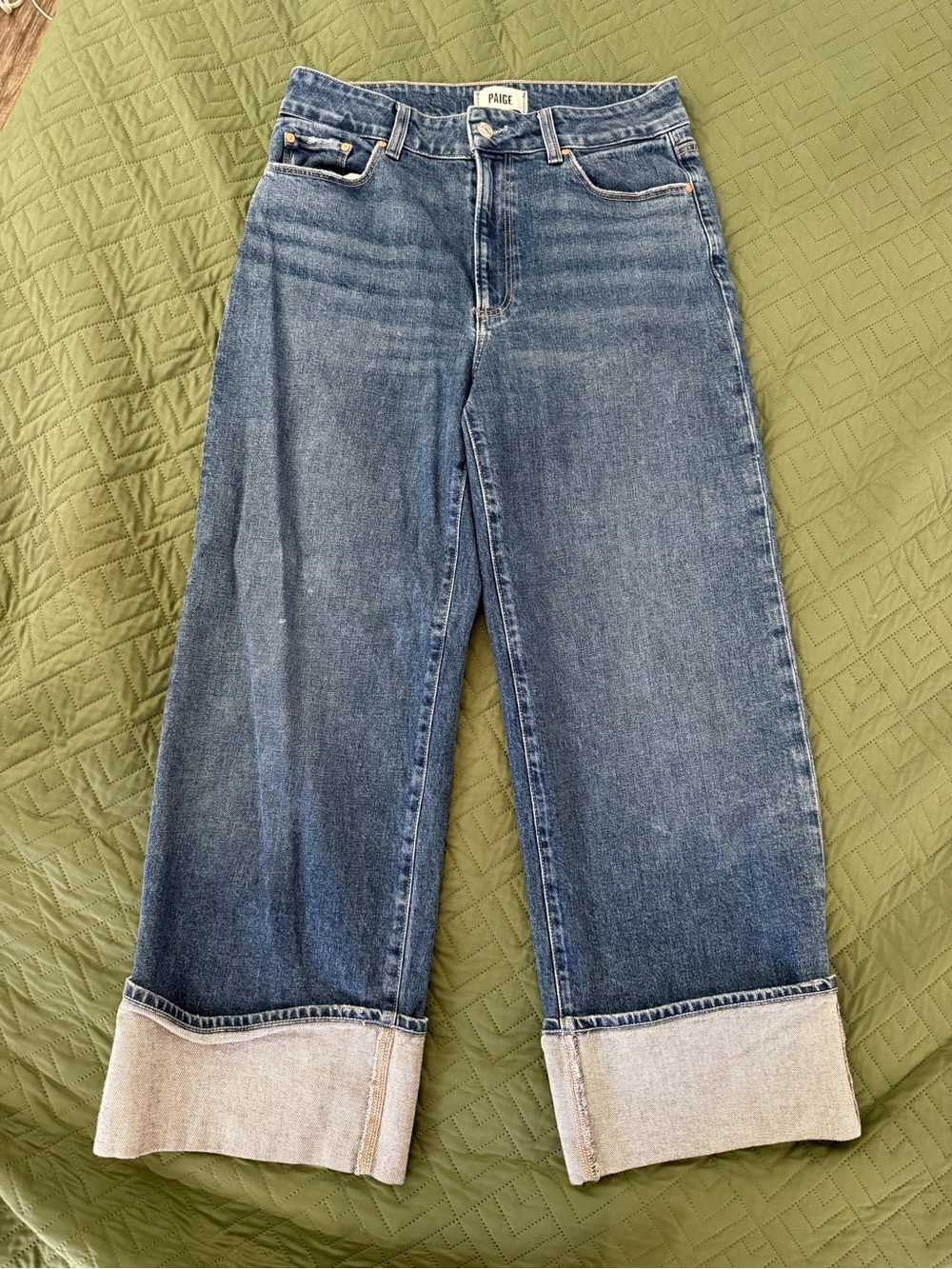 PAIGE High-Rise Wide Leg Cropped Jeans in Medium Blue